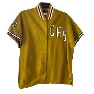 1960s Gold High School Button Up Jersey Shirt Jacket CHS / Men’s S/M